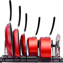 Load image into Gallery viewer, Expandable 7+ Pan Organizer and Pot Rack, Rustproof Kitchen Cabinet Storage Organizer For Heavy Pots Pans and Cookware, Counter Organization and Lid Holder, Easy To Pull and Expand Up To 22.9 Inches