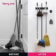 Load image into Gallery viewer, 2 Pack Broom Holder w/ Mop Gripper - Self Adhesive, No-Drilling, Wall Mount Tool Organizers For Kitchen, Garage, Laundry Room- Anti-Slip Hanger For Brooms, Mops, Rakes, Dustpans (Combo Black / Black)
