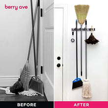 Load image into Gallery viewer, Berry Ave Broom Holder & Wall Mount Garden Tool Organizer- Kitchen, Garage & Laundry Room Storage With 4 Slots And 4 Hooks- Wall Holder For Broom, Rake & Mop Handles Up To 1.25”