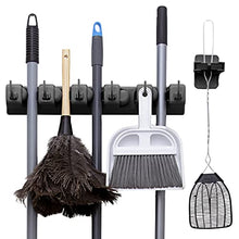 Load image into Gallery viewer, 2 Pack Broom Holder w/ Mop Gripper - Self Adhesive, No-Drilling, Wall Mount Tool Organizers For Kitchen, Garage, Laundry Room- Anti-Slip Hanger For Brooms, Mops, Rakes, Dustpans (Combo Black / Black)