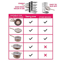 Load image into Gallery viewer, Adjustable Pan Organizer and Pot Rack with 8 Tiers, Rustproof Kitchen Cabinet Storage Organizer For Heavy Pots Pans and Cookware, Display On Counter w/ 3 Easy DIY Options (Vertical / Horizontal)