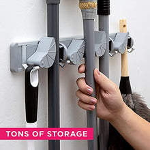 Load image into Gallery viewer, Berry Ave Broom Holder & Wall Mount Garden Tool Organizer- Kitchen, Garage & Laundry Room Storage With 4 Slots And 4 Hooks- Wall Holder For Broom, Rake & Mop Handles Up To 1.25”