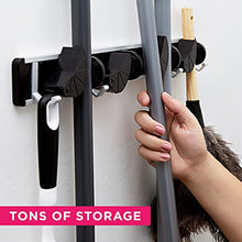 Load image into Gallery viewer, Berry Ave Broom Holder & Wall Mount Garden Tool Organizer- Kitchen, Garage & Laundry Room Storage With 4 Slots And 4 Hooks- Wall Holder For Broom, Rake & Mop Handles Up To 1.25”