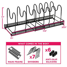 Load image into Gallery viewer, Expandable 7+ Pan Organizer and Pot Rack, Rustproof Kitchen Cabinet Storage Organizer For Heavy Pots Pans and Cookware, Counter Organization and Lid Holder, Easy To Pull and Expand Up To 22.9 Inches