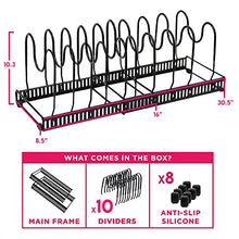 Load image into Gallery viewer, XL Expandable 10+ Pan Organizer and Pot Rack, Rustproof Kitchen Cabinet Storage Organizer For Heavy Pots Pans and Cookware, Counter Organization and Lid Holder, Easy To Pull and Expand Up To 30.5 Inches