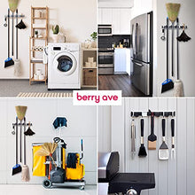 Load image into Gallery viewer, Berry Ave Broom Holder & Wall Mount Garden Tool Organizer- Kitchen, Garage & Laundry Room Storage With 4 Slots And 4 Hooks- Wall Holder For Broom, Rake & Mop Handles Up To 1.25”