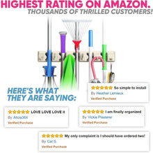 Load image into Gallery viewer, Broom Holder Wall Mount and Garden Tool Organizer, Closet Storage, Kitchen Rack, Home Organization and Garage Organizer for Rake or Mop Handles , Hanger Plus 6 Hooks (BEIGE, 1 PACK)