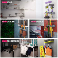 Load image into Gallery viewer, 2 Pack Broom Holder w/ Mop Gripper - Self Adhesive, No-Drilling, Wall Mount Tool Organizers For Kitchen, Garage, Laundry Room- Anti-Slip Hanger For Brooms, Mops, Rakes, Dustpans (Combo Gray / White)