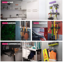 Load image into Gallery viewer, 2 Pack Broom Holder w/ Mop Gripper - Self Adhesive, No-Drilling, Wall Mount Tool Organizers For Kitchen, Garage, Laundry Room- Anti-Slip Hanger For Brooms, Mops, Rakes, Dustpans (Combo Gray / White)