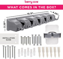 Load image into Gallery viewer, 2 Pack Broom Holder w/ Mop Gripper - Self Adhesive, No-Drilling, Wall Mount Tool Organizers For Kitchen, Garage, Laundry Room- Anti-Slip Hanger For Brooms, Mops, Rakes, Dustpans (Combo Gray / White)