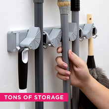 Load image into Gallery viewer, Berry Ave Broom Holder & Wall Mount Garden Tool Organizer- Kitchen, Garage & Laundry Room Storage With 4 Slots And 4 Hooks- Wall Holder For Broom, Rake & Mop Handles Up To 1.25”