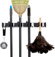 Load image into Gallery viewer, Berry Ave Broom Holder & Wall Mount Garden Tool Organizer- Kitchen, Garage & Laundry Room Storage With 4 Slots And 4 Hooks- Wall Holder For Broom, Rake & Mop Handles Up To 1.25”