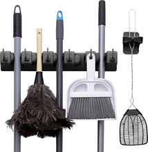 Load image into Gallery viewer, 2 Pack Broom Holder w/ Mop Gripper - Self Adhesive, No-Drilling, Wall Mount Tool Organizers For Kitchen, Garage, Laundry Room- Anti-Slip Hanger For Brooms, Mops, Rakes, Dustpans (Combo Gray / White)