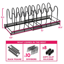 Load image into Gallery viewer, XL Expandable 10+ Pan Organizer and Pot Rack, Rustproof Kitchen Cabinet Storage Organizer For Heavy Pots Pans and Cookware, Counter Organization and Lid Holder, Easy To Pull and Expand Up To 30.5 Inches