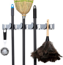Load image into Gallery viewer, Berry Ave Broom Holder & Wall Mount Garden Tool Organizer- Kitchen, Garage & Laundry Room Storage With 4 Slots And 4 Hooks- Wall Holder For Broom, Rake & Mop Handles Up To 1.25”