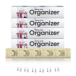 Berry Ave Broom Holder & Wall Mount Garden Tool Organizer- Kitchen, Closet, Garage & Laundry Room Storage With 5 Slots And 6 Hooks- Wall Holder For Broom, Rake & Mop Handles Up To 1.25” [Beige 4-Pack]