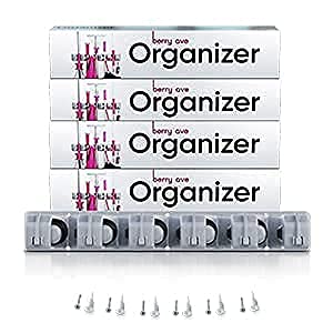 Berry Ave Broom Holder & Wall Mount Garden Tool Organizer- Kitchen, Closet, Garage & Laundry Room Storage With 5 Slots And 6 Hooks- Wall Holder For Broom, Rake & Mop Handles Up To 1.25” [Gray, 4 Pack]