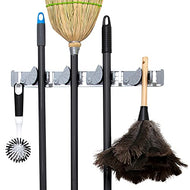 Berry Ave Broom Holder & Wall Mount Garden Tool Organizer- Kitchen, Garage & Laundry Room Storage With 4 Slots And 4 Hooks- Wall Holder For Broom, Rake & Mop Handles Up To 1.25”