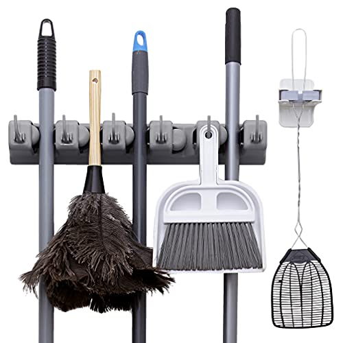 Pack Broom Holder w/ Mop Gripper Self Adhesive, No-Drilling, Wall Mount Tool Organizers For Kitchen, Garage, Laundry Room- Anti-Slip Hanger For