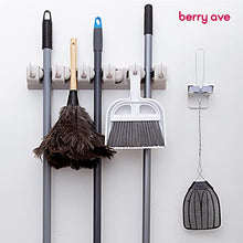 Load image into Gallery viewer, Berry Ave Broom Holder &amp; Mop Grippers [5-Pack]- Self Adhesive, No-Drilling, Wall Mount Tool Organizers For Kitchen, Garage, Laundry Room- Anti-Slip Hanger For Brooms, Mops, Rakes, Dustpans- White
