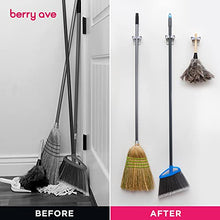 Load image into Gallery viewer, Berry Ave Broom Holder &amp; Mop Grippers [5-Pack]- Self Adhesive, No-Drilling, Wall Mount Tool Organizers For Kitchen, Garage, Laundry Room- Anti-Slip Hanger For Brooms, Mops, Rakes, Dustpans- White
