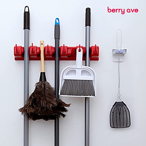 6-Slot Wall Mount Mop & Broom Holder | Grey Plastic Organizer For Kitchen, Garage & Closet Storage