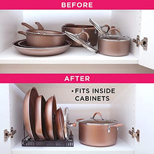 Load image into Gallery viewer, XL Expandable 10+ Pan Organizer and Pot Rack, Rustproof Kitchen Cabinet Storage Organizer For Heavy Pots Pans and Cookware, Counter Organization and Lid Holder, Easy To Pull and Expand Up To 30.5 Inches
