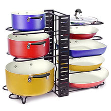 Load image into Gallery viewer, Adjustable Pan Organizer and Pot Rack with 8 Tiers, Rustproof Kitchen Cabinet Storage Organizer For Heavy Pots Pans and Cookware, Display On Counter w/ 3 Easy DIY Options (Vertical / Horizontal)
