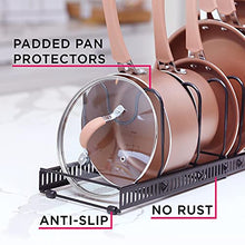 Load image into Gallery viewer, XL Expandable 10+ Pan Organizer and Pot Rack, Rustproof Kitchen Cabinet Storage Organizer For Heavy Pots Pans and Cookware, Counter Organization and Lid Holder, Easy To Pull and Expand Up To 30.5 Inches
