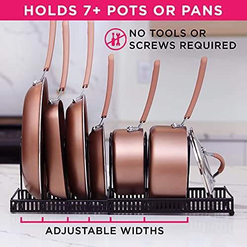 AHNR Expandable Pot and Pan Organizers Rack, 10+ Pans and Pots Lid  Organizer Rack Holder for Cabinet, Kitchen Cabinet Pantry Bakeware  Organizer Rack